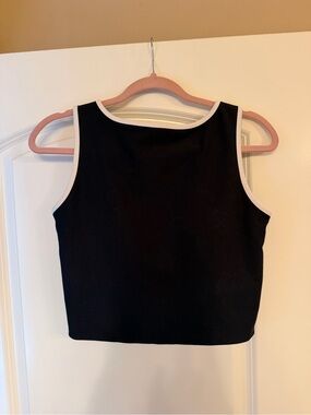 Black Tank Top with White Trim - Women's Sleeveless Crop